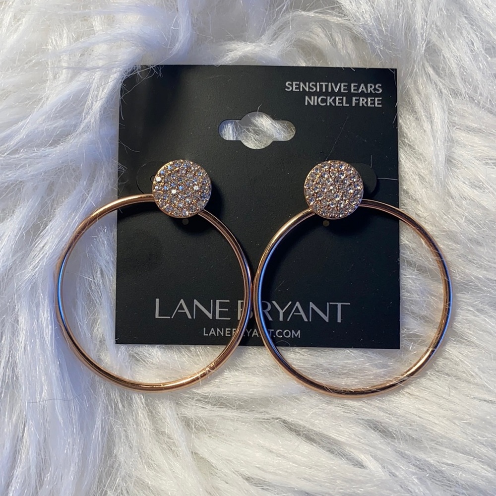 LANE BRYANT Rose Gold and CZ Drop Circle Earrings